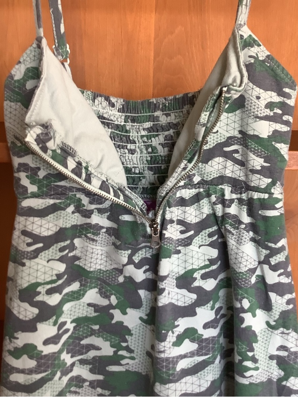Purple Heart Y2K Green Camo Babydoll Top Zip Front Detail Size XXS 100% Cotton - Picture 8 of 11